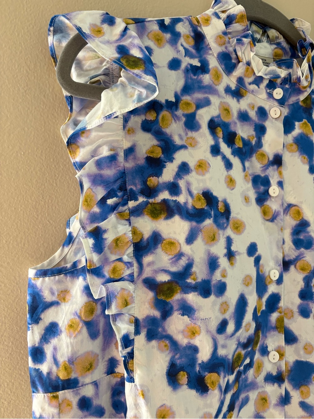 NWT Baum und Pferdgarten Miramar Blouse High Neck Ruffles Blue Gold Sz 42 Large - Picture 4 of 7
